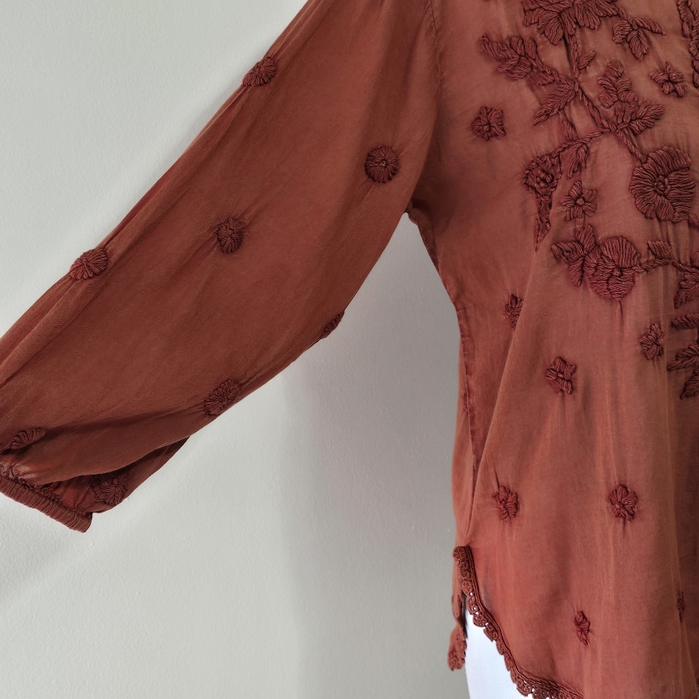 NWT Kyla Seo Caite Sz S Paloma Embroidered Cotton Blouse Top Terracota Boho - Picture 4 of 16